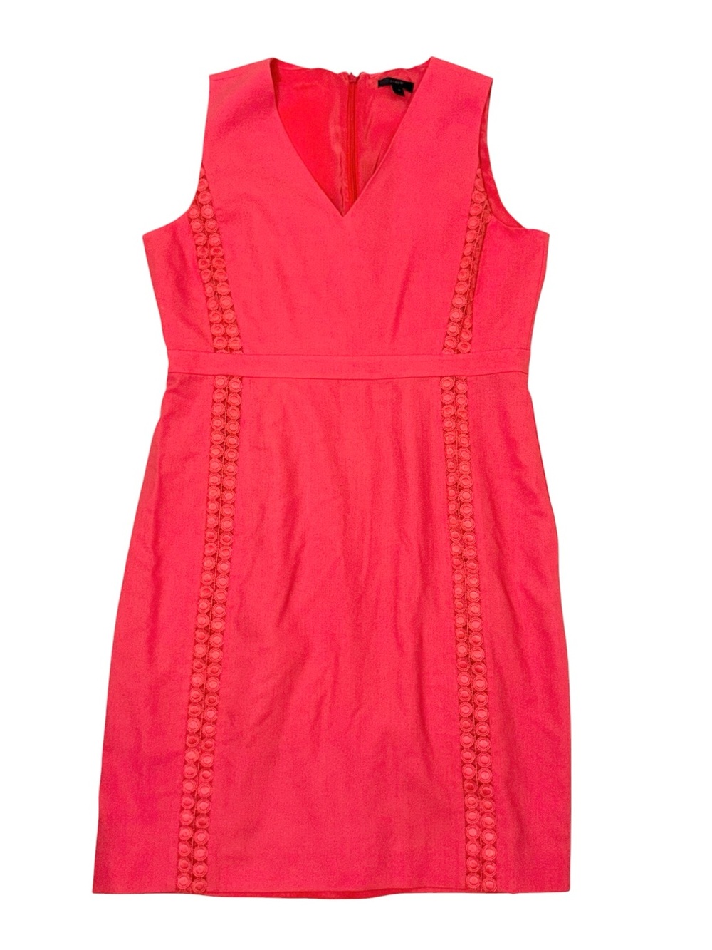 J.CREW SLEEVELESS SHEATH DRESS WITH EYELET TRIM SIZE 16 CORAL E7938